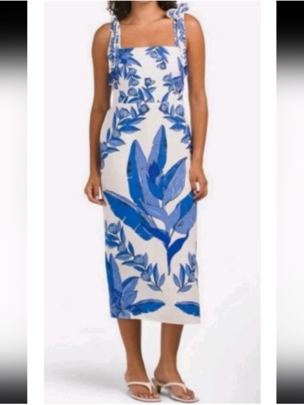 Calypso St Barth Blue Leaf-Print Midi Dress size XS